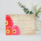 Koraal Oranje Roze Gerber Madelief Bruiloft Uitnod RSVP Kaartje (Staand voorkant)