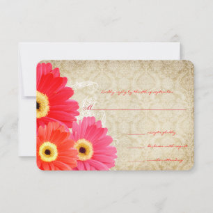 Koraal Oranje Roze Gerber Madelief Bruiloft Uitnod RSVP Kaartje