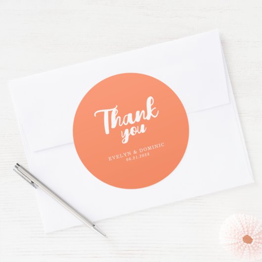 Koraal Oranje Script Trouw Favoriet Dank Je Wel Ronde Sticker (Envelop)