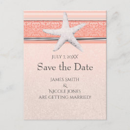 Koraal Oranje & Witte Zeester Strand Save the Date Aankondigingskaart