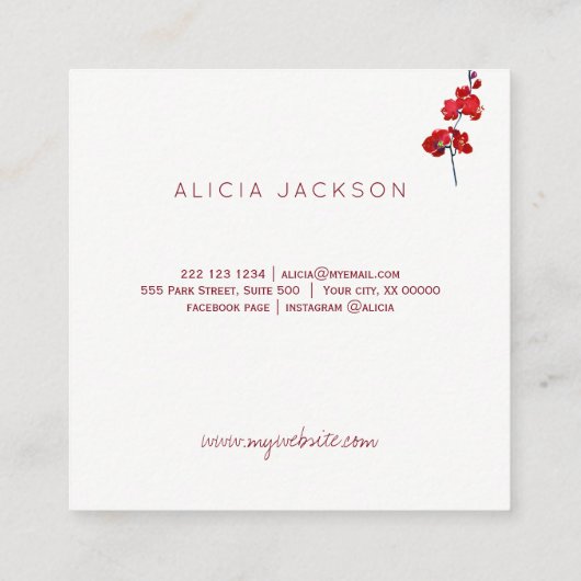 Koraal orchidee koper roos gouden lippenstift dist vierkante visitekaartje (Achterkant)