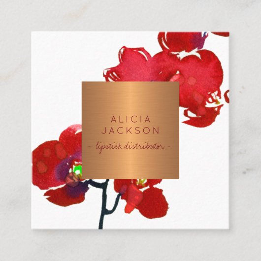 Koraal orchidee koper roos gouden lippenstift dist vierkante visitekaartje (Voorkant)