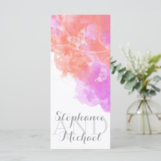 Koraal Orchidee Waterverf Butterfly Program Rack Programmakaart (Staand voorkant)