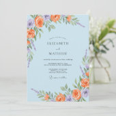 Koraal Paarse Azure Ranunculus Eucalyptus Bruiloft Kaart (Staand voorkant)
