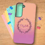 Koraal Paarse Ombre Krans Omcirkelde Monogram Naam Samsung Galaxy Hoesje<br><div class="desc">Deze chique telefoonhoes heeft een tint paarse en koraal ombre achtergrond met initialen letter monogram ingesloten in een bijpassende kleur krans. Personaliseer het hoesje in de tekstvelden met een naam en initiaal, verwijder beide of één item of bewerk het met het ontwerpgereedschap om een lettertypestijl, -grootte en -kleur te selecteren...</div>