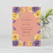 Koraal Paarse Ranunculus Eucalyptus Bruiloft Kaart (Staand voorkant)