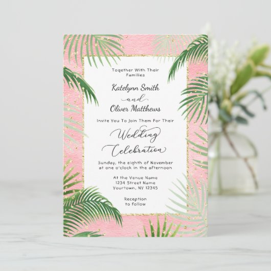 Koraal Palmen Tropische Botanische Gouden Folie Br Kaart (Staand voorkant)