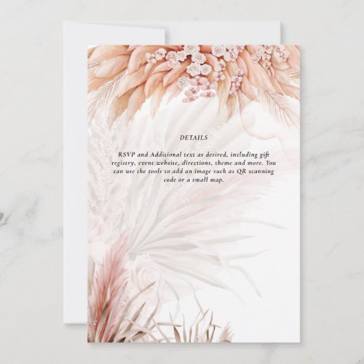Koraal Pampas Gras BOHO Trouw Uitnodiging (Achterkant)