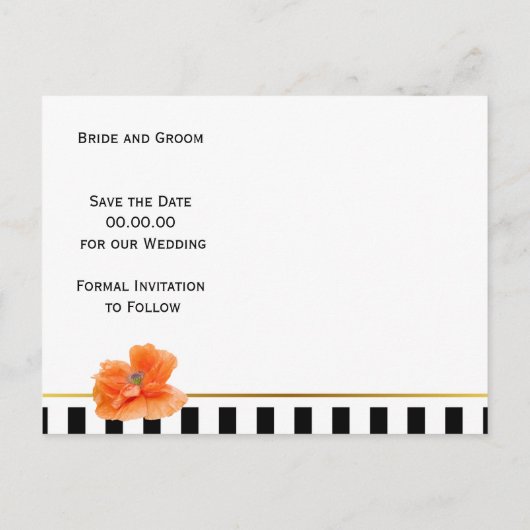 Koraal papavers en strepen bruiloft Save the Date Aankondigingskaart (Achterkant)