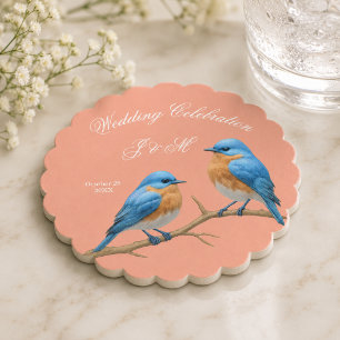 Koraal Pastel Liefdesvogels Romantische Blauwe Vog Kartonnen Onderzetters