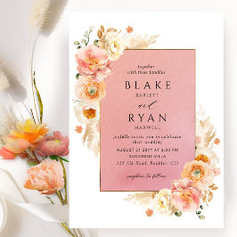 Koraal, peach, Blush en Cream Floral Chic Wedding Kaart