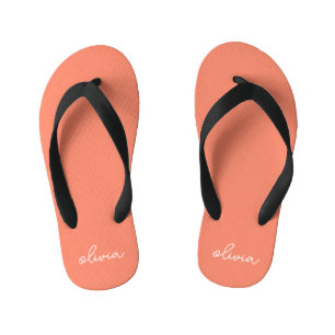 Koraal Peach Girly Monogram Naam Kinder Teenslippers