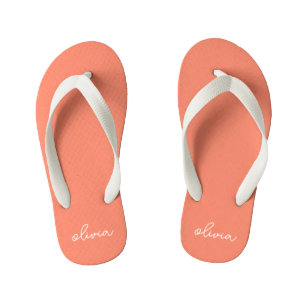 Koraal Peach Girly Monogram Naam Kinder Teenslippers