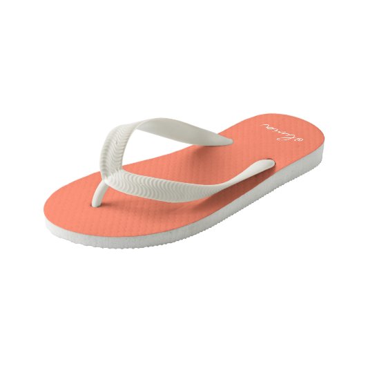 Koraal Peach Girly Monogram Naam Kinder Teenslippers (Schuin)