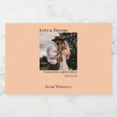 Koraal Peach Liefde & Bedankt Trouwfoto Mini Likeurfles Etiket (Enkel label)