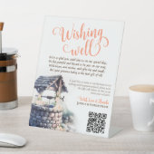 Koraal Peach Rozen Bruiloft Wishing Well QR Code Reclamebord Met Voetstuk (Insitu)