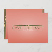 Koraal peach & Shiny Gold Modern Sparen de Datum Aankondigingskaart (Voorkant / Achterkant)