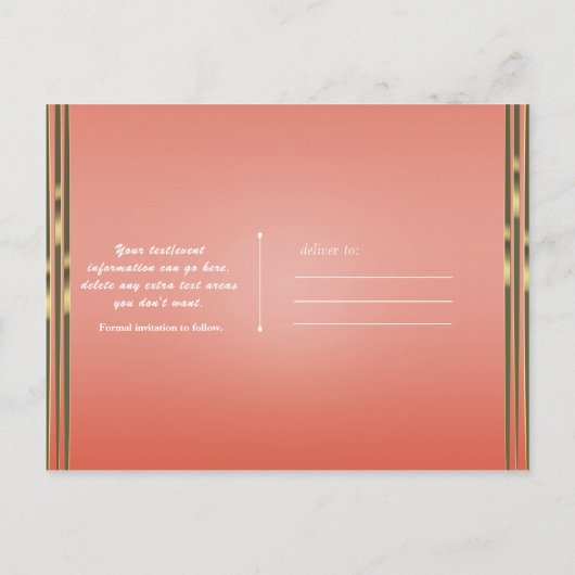 Koraal peach & Shiny Gold Modern Sparen de Datum Aankondigingskaart (Achterkant)