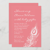 Koraal Peacock Baby shower Kaart (Voorkant / Achterkant)