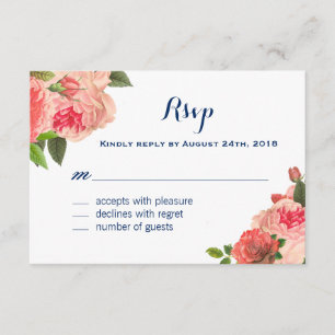 Koraal Peonie op Navy RSVP-kaarten RSVP Kaartje