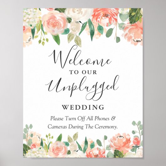Koraal Peral Floral Unplugged Wedding Ceremony Sig Poster (Voorkant)