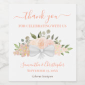 Koraal Persile Floral Elegant Wedding Dank je Wijn Etiket (Enkel label)