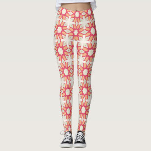Koraal Perzik Bloem Rooster Patroon Leggings