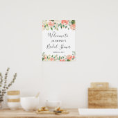 Koraal Perzik Bloemachtig Bruiloft Feest Bord Poster (Keuken)