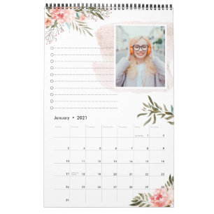 Koraal Perzik Bloemen   12 Foto Agenda met Notitie Kalender