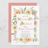 Koraal perzik bloemen Moederdag brunch Kaart (Voorkant / Achterkant)