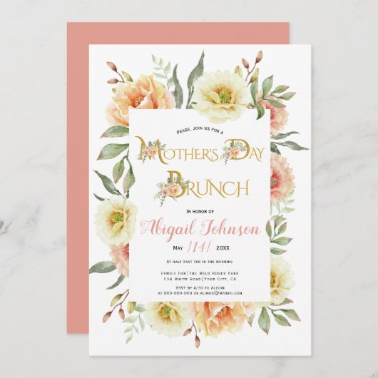 Koraal perzik bloemen Moederdag brunch Kaart (Voorkant / Achterkant)