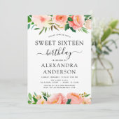 Koraal Perzik Bloemen Zoet Zestien 16 Verjaardag I Kaart (Staand voorkant)