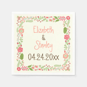 koraal perzik bloemenrand moderne bruiloft servet