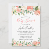 Koraal Perzik Bloemige Baby Shower Uitnodiging (Voorkant)