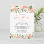 Koraal Perzik Bloemige Baby Shower Uitnodiging (Staand voorkant)