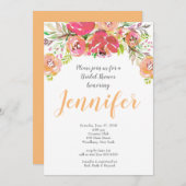 Koraal & Perzik bloemige Bruiloftsontvangst Kaart (Voorkant / Achterkant)