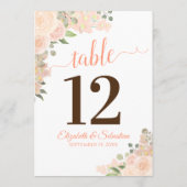 Koraal Perzik Bloemige Trouw Tafel Nummerkaart Gro (Achterkant)