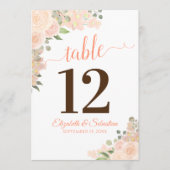 Koraal Perzik Bloemige Trouw Tafel Nummerkaart Gro (Voorkant)