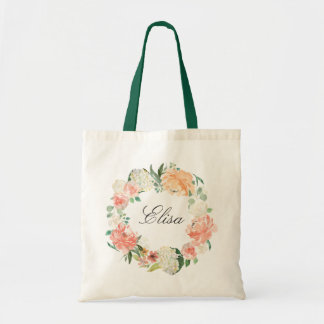 Koraal Perzik Blush Bloemenkrans Bruidsmeisje Tote Bag
