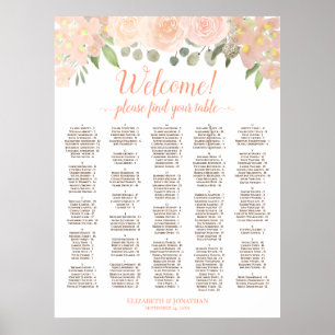 Koraal Perzik Boho Bloemalphabetische zitplaatskaa Poster