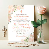 Koraal Perzik Boho Floral Modern katholieke bruilo Kaart