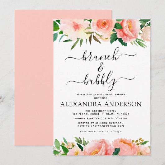 Koraal Perzik Brunch & Bubbly Vrijgezellenfeest Bl Kaart (Voorkant / Achterkant)