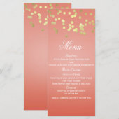 Koraal Perzik & Goud Stippen Chic Uitnodiging Menu (Voorkant / Achterkant)