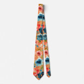 Koraal Perzik Indigo Navy Blauwe Rozen Bloemenkraa Stropdas (Voorkant)