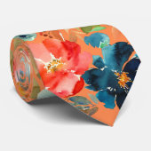 Koraal Perzik Indigo Navy Blauwe Rozen Bloemenkraa Stropdas (Opgerold)