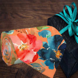 Koraal Perzik Indigo Navy Blauwe Rozen Bloemenkraa Stropdas