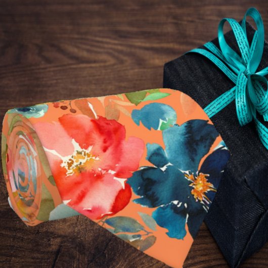 Koraal Perzik Indigo Navy Blauwe Rozen Bloemenkraa Stropdas