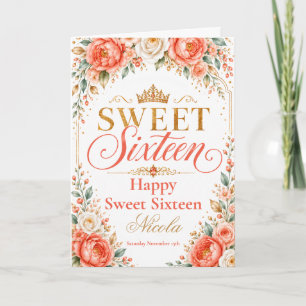 Koraal Perzik Ivoor Sweet Sixteen Kaart