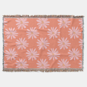 Koraal Perzik Kleur BOHO Chic Daisy Patroon Bloeme Deken