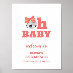 Koraal Perzik Oh Baby Boog Voetbal Baby Shower Wel Poster